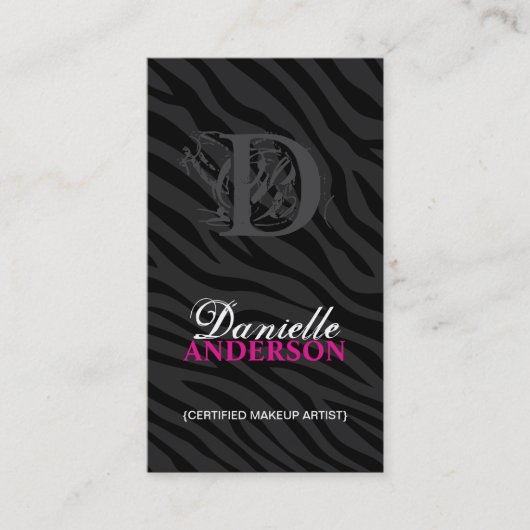 モノグラムのシマウマのプリントのメーキャップアーティストの名刺 名刺 (正面)