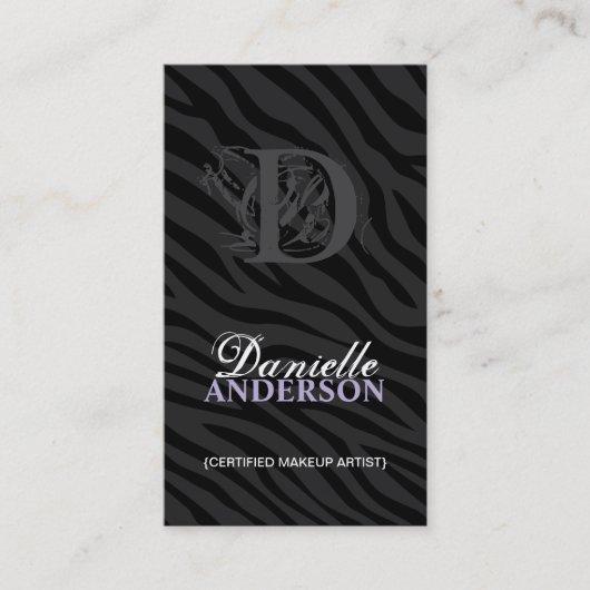 モノグラムのシマウマのプリントのメーキャップアーティストの名刺 名刺 (正面)