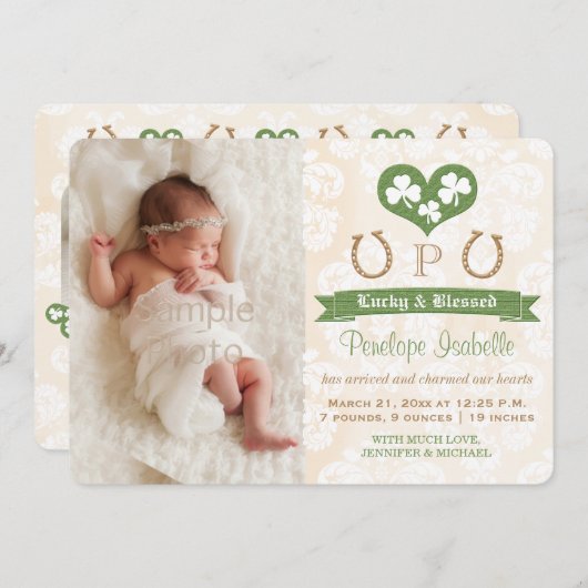 モノグラムのシャムロック及び蹄鉄の誕生の発表 案内状 (正面/裏面)