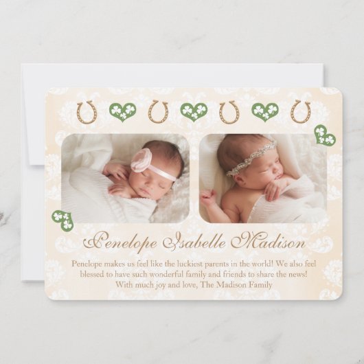 モノグラムのシャムロック及び蹄鉄の誕生の発表 案内状 (裏面)