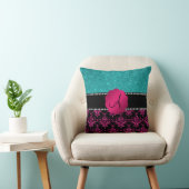 モノグラムのショッキングピンクのグリッターのダマスク織のターコイズのグリッター クッション (椅子)