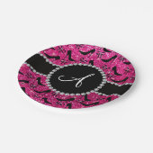 モノグラムのショッキングピンクのグリッターの黒のハイヒールの弓 ペーパープレート (アングル)