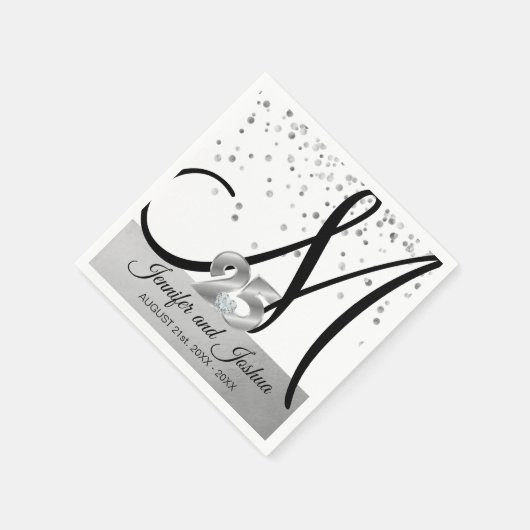 モノグラムのシルバー25結婚周年記念 スタンダードカクテルナプキン (角)