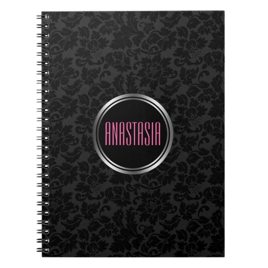 モノグラムのシンプルブラックダマスク ノートブック (正面)