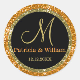 モノグラムのシールを結婚するグリッターの金ゴールド ラウンドシール