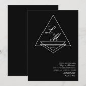 モノグラムのスクリプエレガントトアールデコブラック結婚の 招待状 (正面/裏面)