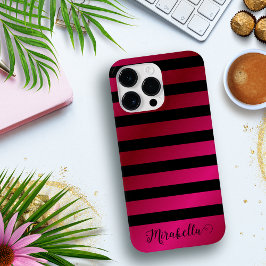 モノグラムのスクリプト名ストライプPink and Black Case-Mate iPhone 14 Pro Maxケース