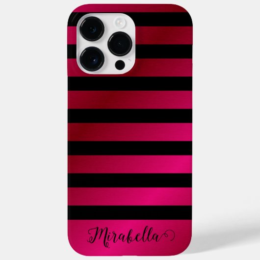 モノグラムのスクリプト名ストライプPink and Black Case-Mate iPhoneケース (裏面)
