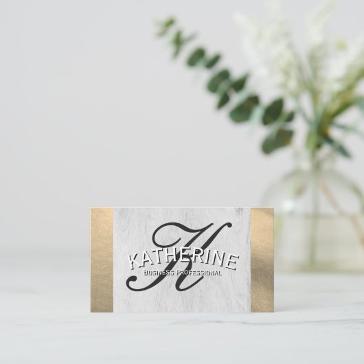 モノグラムのスクリプト | 木目 | 金箔 名刺 (スタンド正面)