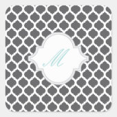 モノグラムのステッカー付きグレーモロッコのパターン スクエアシール (正面)