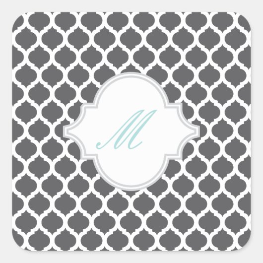 モノグラムのステッカー付きグレーモロッコのパターン スクエアシール (正面)