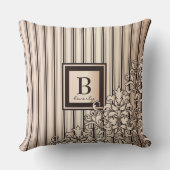 モノグラムのストライプなダマスク織のフェミニンでガーリーなかわいらしい クッション (裏面)