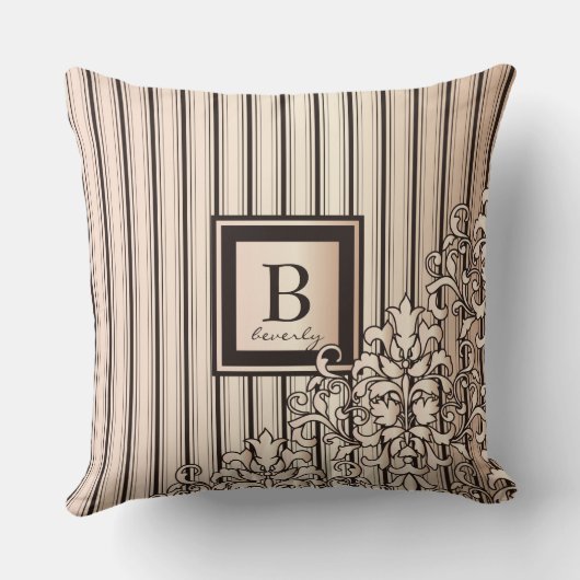 モノグラムのストライプなダマスク織のフェミニンでガーリーなかわいらしい クッション (裏面)