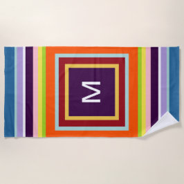 モノグラムのストライプピンクブルーイエローオレンジパープル ビーチタオル