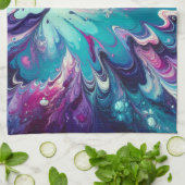 モノグラムのターコイズとピンクの抽象芸術パターン | キッチンタオル (折り畳み)