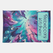 モノグラムのターコイズとピンクの抽象芸術パターン | キッチンタオル (横)