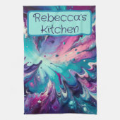 モノグラムのターコイズとピンクの抽象芸術パターン | キッチンタオル (縦)