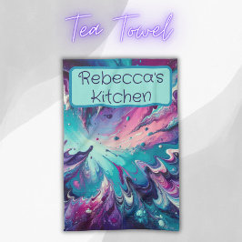 モノグラムのターコイズとピンクの抽象芸術パターン | キッチンタオル