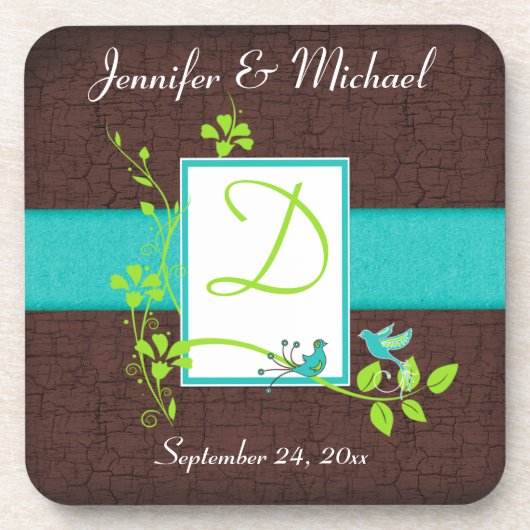 モノグラムのターコイズのブラウンの緑のコースターは(6)を置きました コースター (正面)