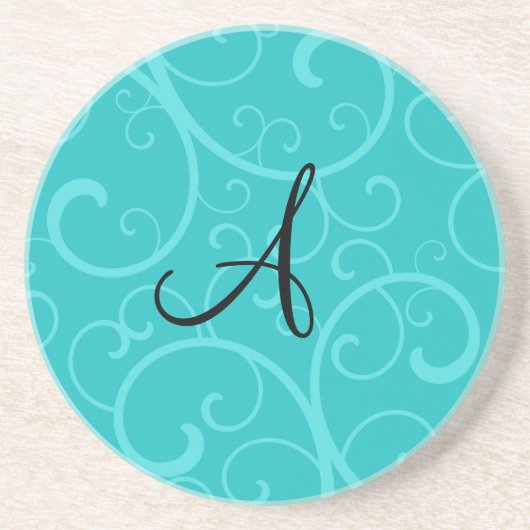 モノグラムのターコイズの渦巻 コースター (正面)