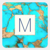 モノグラムのターコイズ石の正方形のステッカー スクエアシール (正面)