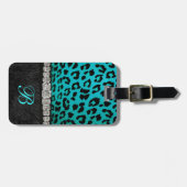 モノグラムのターコイズ、黒いアニマルプリントの荷物のラベル ラゲッジタグ (正面横)