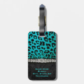 モノグラムのターコイズ、黒いアニマルプリントの荷物のラベル ラゲッジタグ (裏面縦)