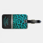 モノグラムのターコイズ、黒いアニマルプリントの荷物のラベル ラゲッジタグ (裏面横)