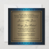 モノグラムのダマスク織のロイヤルブルー、黒および金ゴールド 招待状 (裏面)
