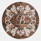モノグラムのダークブラウン結婚封筒用シール ラウンドシール (正面)