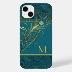 モノグラムのティール（緑がかった色）と金ゴールドピーコックテーマ Case-Mate iPhone 14 PLUSケース