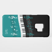 モノグラムのティール（緑がかった色）の白黒のピアノ鍵およびノート Case-Mate SAMSUNG GALAXYケース (裏面(横))