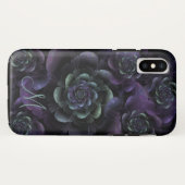 モノグラムのティール（緑がかった色）の紫色のラベンダーの黒の花柄 Case-Mate iPhoneケース (裏面(横))