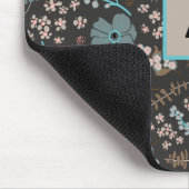 モノグラムのティール(緑がかった色)グレーピンク花柄 マウスパッド (コーナー)