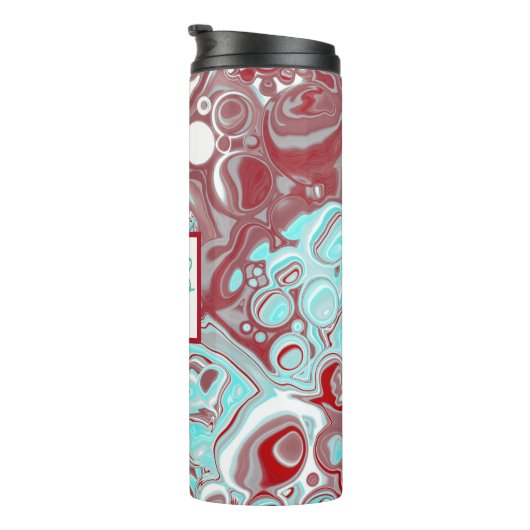 モノグラムのティール(緑がかった色)、ブルゴーニュ赤と白、大理石 タンブラー (回転右)