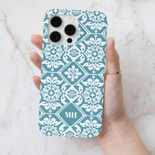 モノグラムのティール（緑がかった色）幾何学模様(イニシャル) iPhone 15 PRO MAXケース