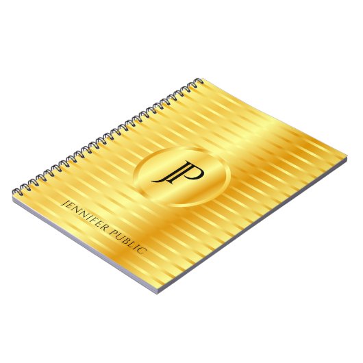 モノグラムのテンプレートフェイク金ゴールドメタリックルック ノートブック (左側)
