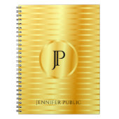 モノグラムのテンプレートフェイク金ゴールドメタリックルック ノートブック (正面)