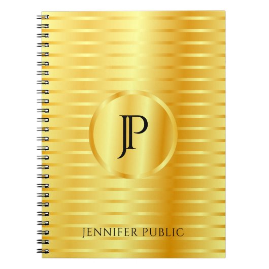 モノグラムのテンプレートフェイク金ゴールドメタリックルック ノートブック (正面)
