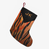 モノグラムのトラの熱いオレンジおよび黒いプリントパターン スモールクリスマスストッキング (正面 (吊り時))
