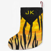 モノグラムのトラの黒いおよびオレンジプリントパターン スモールクリスマスストッキング (裏面)