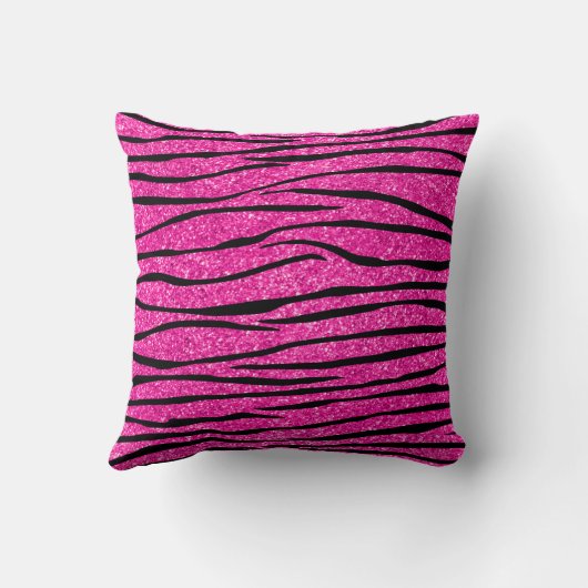 モノグラムのネオンホットピンクのグリッターゼブラストライプピンク クッション (裏面)