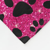 モノグラムのネオンホットピンクグリッター犬の足 フリースブランケット (角)