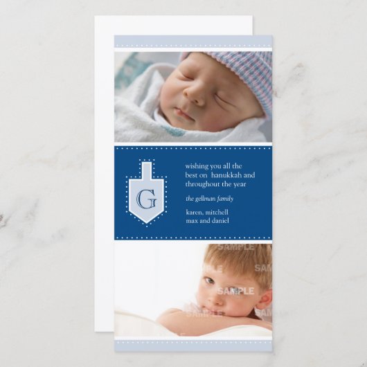 モノグラムのハヌカーDreidelの写真カード シーズンカード (正面/裏面)