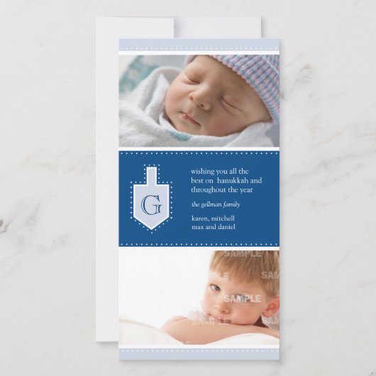 モノグラムのハヌカーDreidelの写真カード シーズンカード (正面)