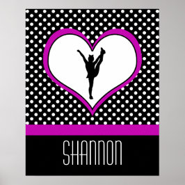 モノグラムのハート付きクラシック応援ポルカドット ポスター