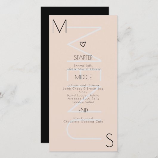 モノグラムのハート結婚のメニュー (正面/裏面)