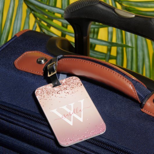 モノグラムのバラ金ゴールドエレガントグリッタースクリプト名 ラゲッジタグ (正面インサイチュ1)