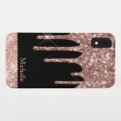 モノグラムのバラ金ゴールドグリッタードリップオンブラック Case-Mate iPhoneケース (裏面(横))