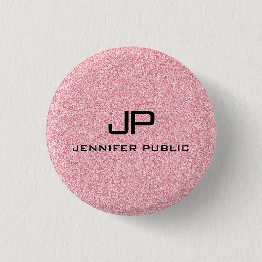 モノグラムのバラ金ゴールドグリッタールックテンプレート 缶バッジ (正面)